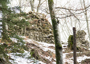 Foto der Burgruine aus ungefährer Sichtachse der vorherigen Stiche im JAhr 2013
